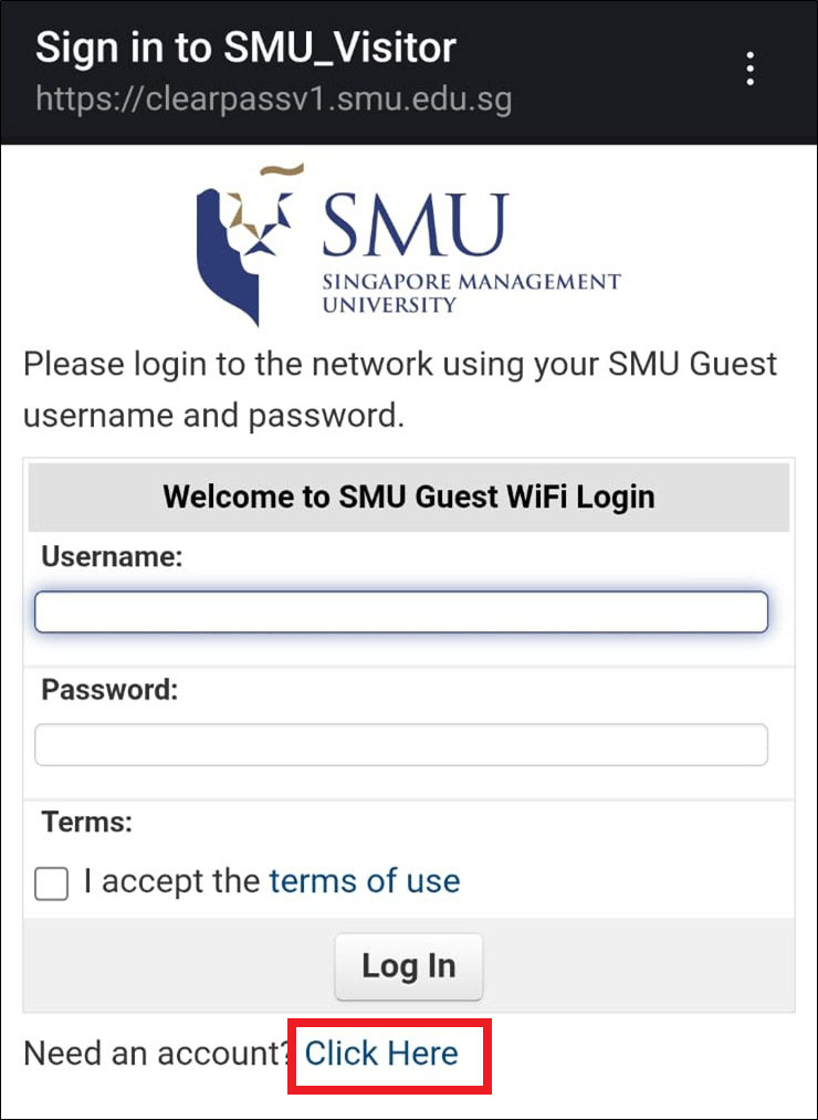 Click on "Click Here" to register